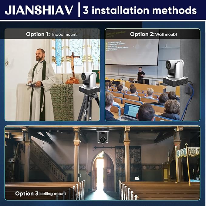 4K 60FPS NDI|HX3 PTZ Camera 12X/20X/30x Optical ZoomAI Auto-TrackingHDMI/USB3.0/SDI/IP Camera PTZ for Church Worship Education Events (JS730USH4K NDI)