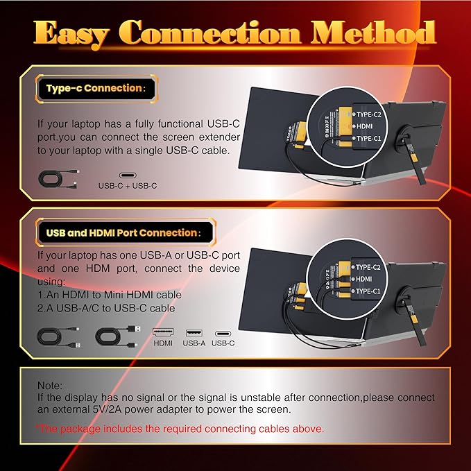 Laptop Screen Extender 0.27 Ultra-Thin 14 FHD 1080P IPS Lightweight Dual Portable Monitor USB-C/HDMI Plug &amp Play for 13-17 Laptops Travel screen compatible with Windows/Mac/Chrome/Switch/And