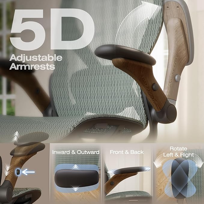 ELABEST X100 Ergonomic Mesh Office Chair with Footrest Big and Tall Hone Desk Chair with 5D Flip-Up Arms Adjustable 3D Lumbar SupportGaming &amp Executive Computer Chairs