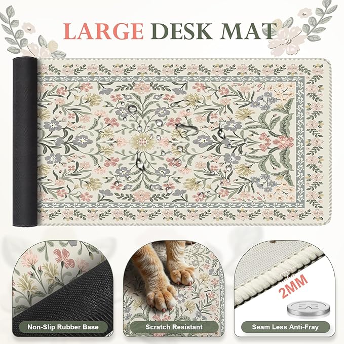 iLeadon Desk Protector Mat Cute Ergonomic Wrist Pad for Keyboard and Mouse Non Slip Desk Mat with Wrist Rest Extra Large Full Desks Mouse Pad with Coaster for Women Office (Grey)