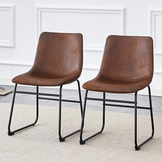 Retro Brown Suede Chair Comfortable Seat Suitable for Industrial and Vintage Style Settings.