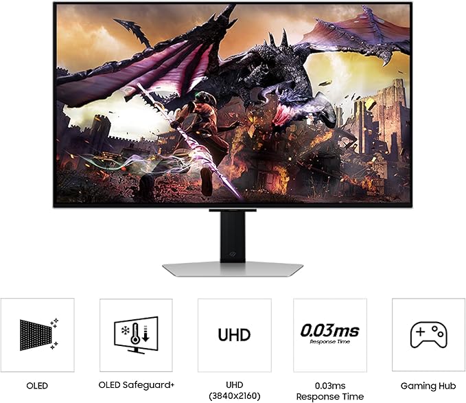 Samsung 32 Odyssey OLED G8 (G80SD) Series 4K UHD Smart Gaming Monitor w QD-OLED 240Hz 0.03ms G-Sync Compatible Glare-Free Display LS32DG800SNXZA 3 Yr Warranty (Renewed)