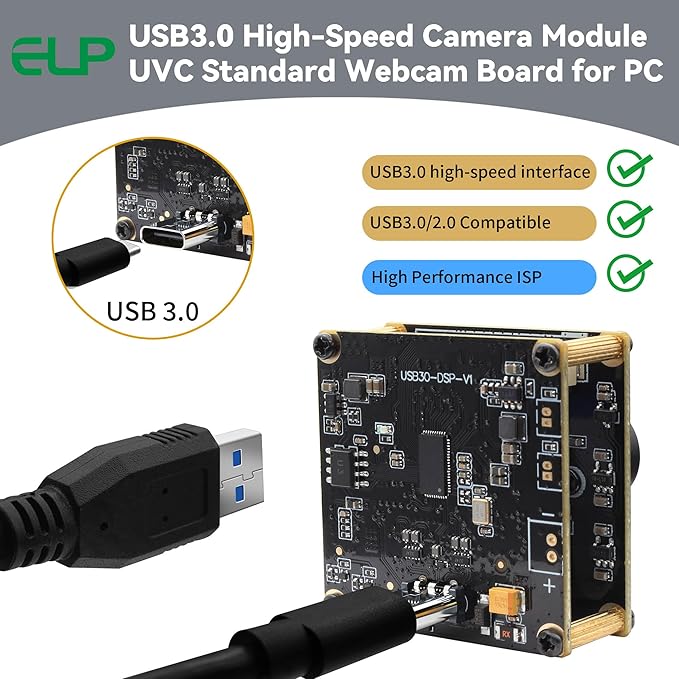 ELP High Speed 4K 60FPS USB Camera Module for Computer Mini UVC 2160P USB3.0/2.0 Lightburn Cameras for Windows Linux Mac Pi Wide Angle 100°(H) IMX678 Webcam Board for PC Laptop Jetson Nano