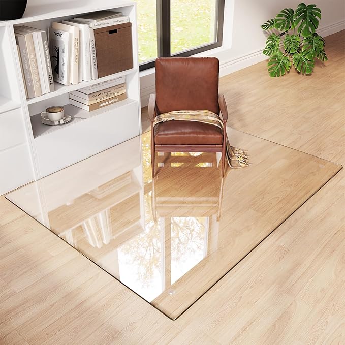 Tempered Glass Chair Mat 60x48 – Ultra-Clear Office Chair Mat for Hardwood Floors &amp Low-Pile Carpets – Heavy-Duty 0.2 Scratch-Resistant Surface with Non-Slip Pads – Supports 1000 lbs