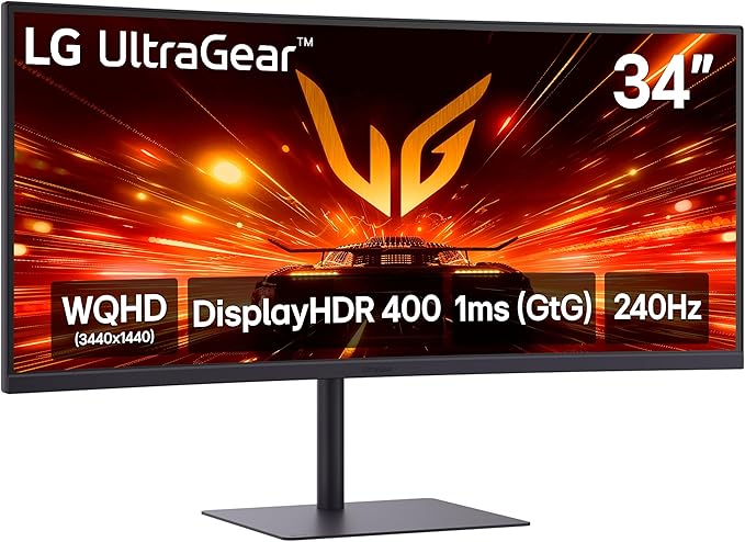LG 34G630A-B 34-Inch Ultragear WQHD (3440 x 1440) Curved Gaming Monitor 240Hz 1ms FreeSync Premium DisplayHDR 400 Built-in Speaker HDMI DisplayPort USB Type-C Tilt/Height/Swivel Stand Black