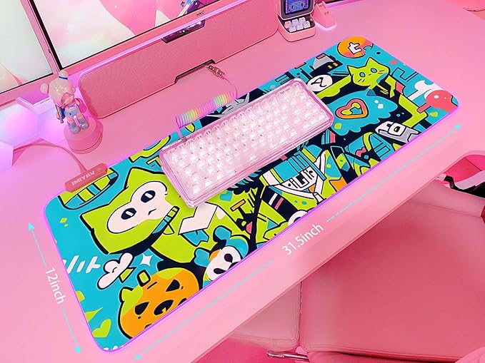 JMIYAV Pink RGB Gaming Mouse Pad 31.5x12 Inch PC XL Large Extended Glowing Led Light Up Desk Pad Non-Slip Rubber Base Computer Cute Mousepad Mat Desk Accessories Gaming Setup 377