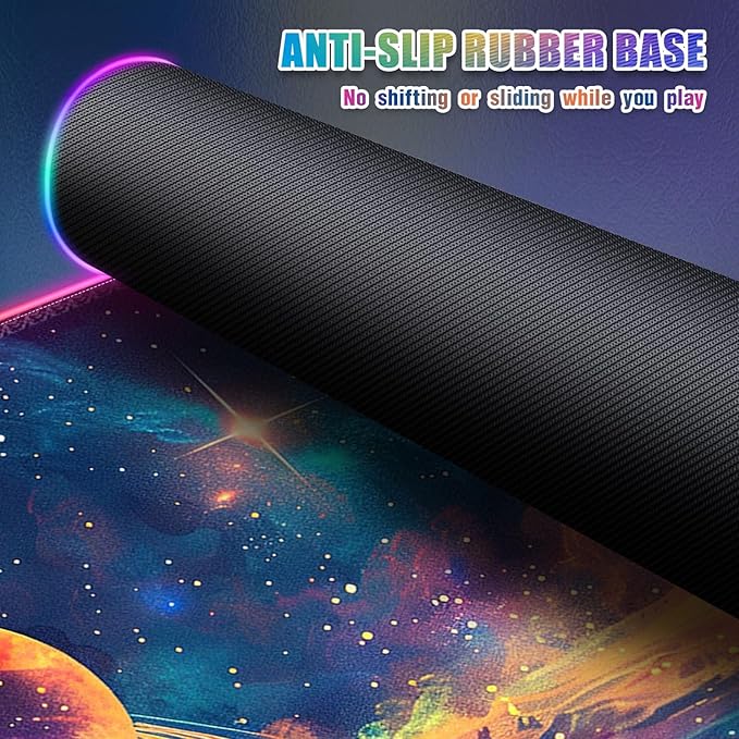 RGB Mousepad Led Mouse Pad Desk Mat I 31.5 x 11.8 Inch Large Mouse Pad I XL Oversized Big Mouse mat 14 Led Light Modes I Anti-Slip Rubber Base Waterproof Keyboard Pad for PC Gaming I Colorful Planet