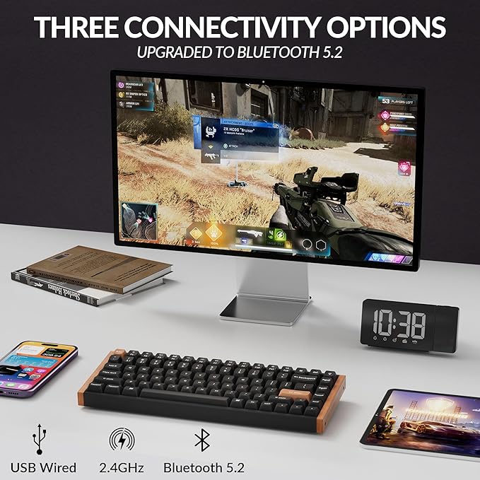 Keychron K2 HE Rapid Trigger Wireless Custom Keyboard with Hall Effect Gateron Double-Rail Magnetic Switch QMK 2.4 GHz Bluetooth 5.2 RGB Compatible with Mac Windows Linux (Aluminum + Wood)
