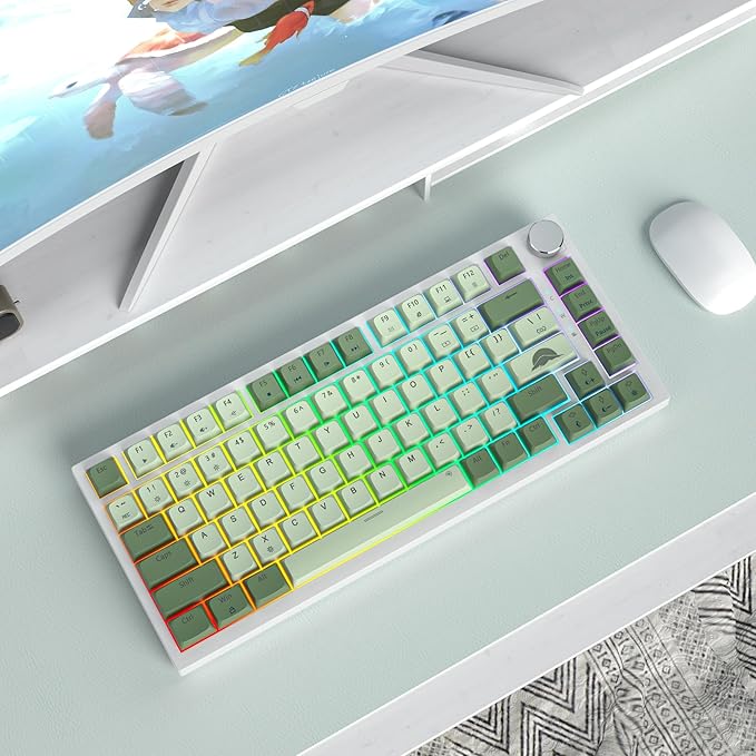 75% Mechanical Gaming Keyboard 82 Keys Matcha Green Keyboard Hot Swappable Wired Gasket Keyboard RGB Backlit Knob Red Switch for PC Laptop Windows Gamer(82 Matcha)