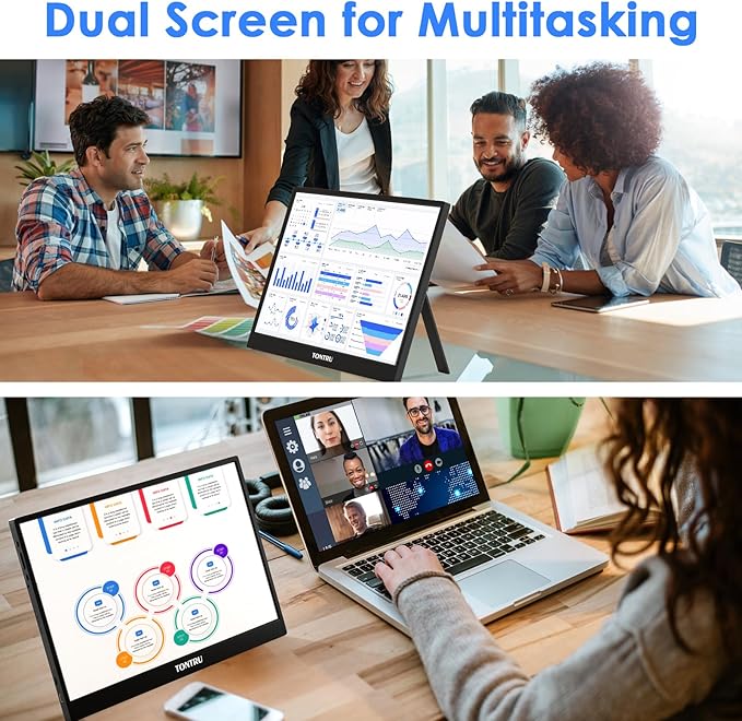 Portable Monitor 15.6 FHD 1080P IPS Screen with Low Blue Light Dual Speakers &amp 3.5mm Audio Jack Adjustable Stand USB-C/HDMI Compatibility for Laptop PC Phone Gaming Console