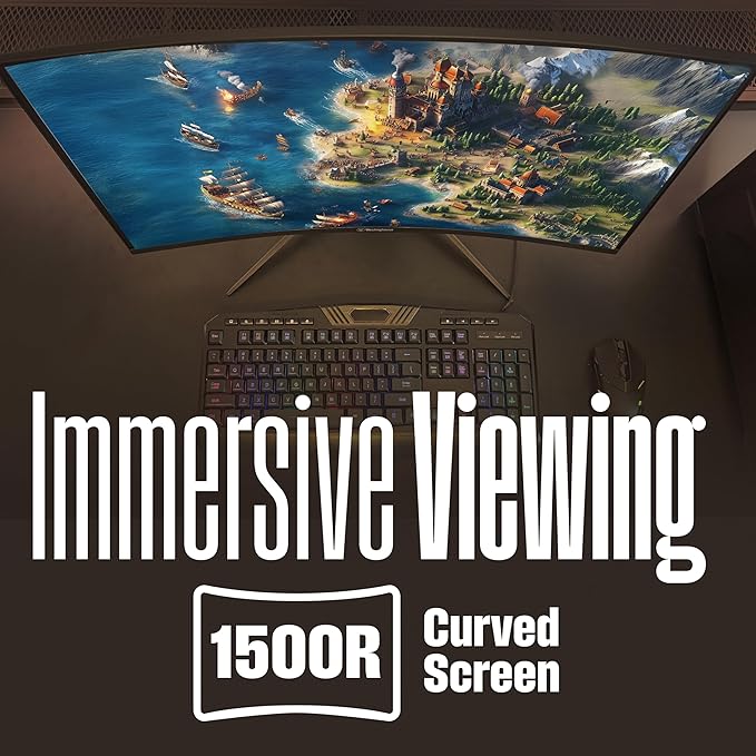 Westinghouse 32 Inch Curved Full HD Gaming Monitor 240Hz AMD FreeSync Support Low Motion Blur 1500R Curve 1920 x 1080 for PC Games with Built in Speakers DisplayPort HDMI