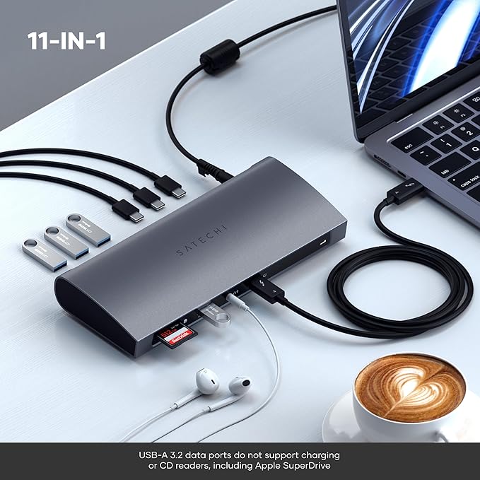 Satechi 11 in 1 Thunderbolt 4 USB C Docking Station 100W Charging Dual 4K/60Hz displays 3 Thunderbolt Ports 3 USB-A 3.2 Ports USB-A 2.0 Port SD Card Reader for MacBook Air/Pro M5/M4 Mac/Windows