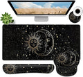 Large Mouse Pad Ergonomic Mouse Pad with Wrist Rest and Keyboard Wrist Rest 4 in 1 Set 31.5 x11.8 inch Extended Desk Pad for Home Office Funy Sun Moon Star Black Pattern XXL Black Gaming Mouse Mat