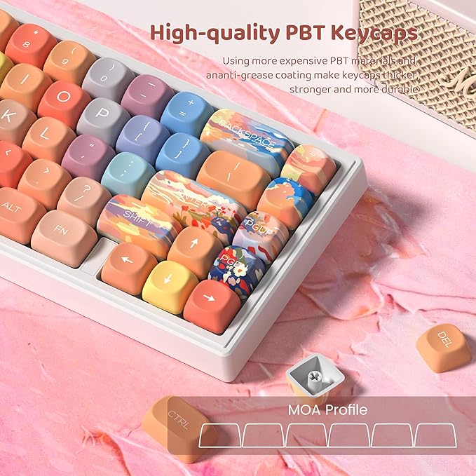 dagaladoo Cute PBT Keycaps SetSunset MOA Profile keycaps 60 75 100 PercentDye-Sub 134-key Custom Keyboard Keycap for 100% 75% 65% 60% TKL US Layout Mechanical Keyboard