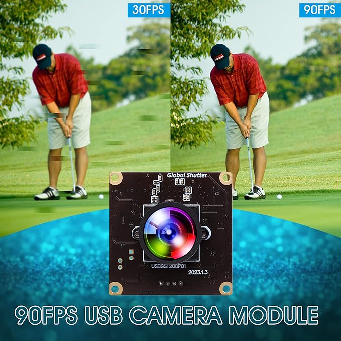 Global Shutter USB Camera 90fps High Speed Cam Module 120 Degree No Distortion Lens 1200P Golf Swing Industrial Embedded for Computer Jetson Nano Laptop Raspberry Pi