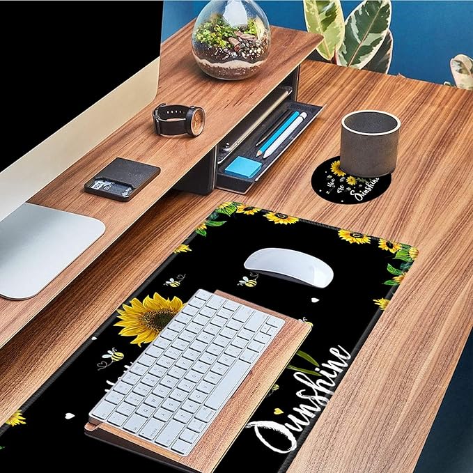 Desk Pad Mat Large Mouse Pad XL Extended Mousepad Gaming with Sunflower 31.5 *11.8 Huge Mouse Pads for Computer Laptop Home Office + Cup Coaster You are My Sunshine