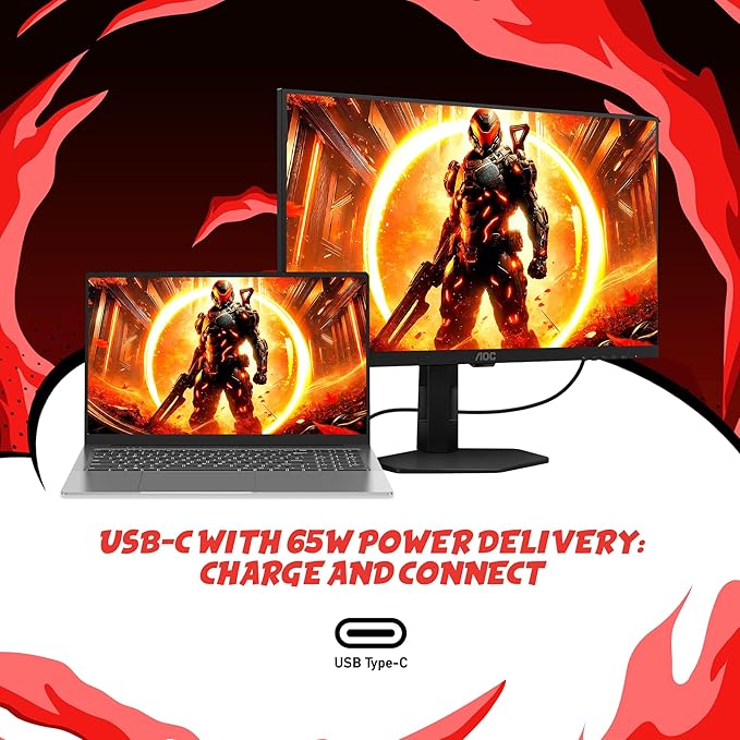 AOC Gaming Q27G4XY 27 Smart Gaming Monitor - QHD 2560x1440 180Hz VA Panel Google Smart OS USB-C 65W PD AMD FreeSync G-SYNC Compatible Built in Speakers