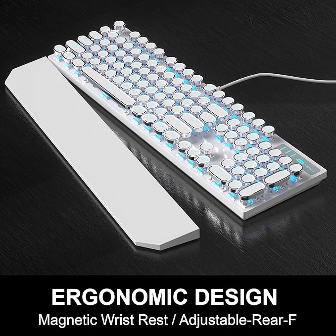 Retro Typewriter Keyboard and Mouse Combo Cute White Keyboard with Linear Red Switches Full Size Wired Mechanical Gaming Keyboard Cool Light Up Keyboard and Mouse for GamingWorkMacPCWindows