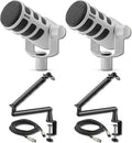 Rode PodMic White (Pair) Cardioid Dynamic Broadcast Microphones with 2X Low Profile Mic Boom Arms and 2X XLR Cables