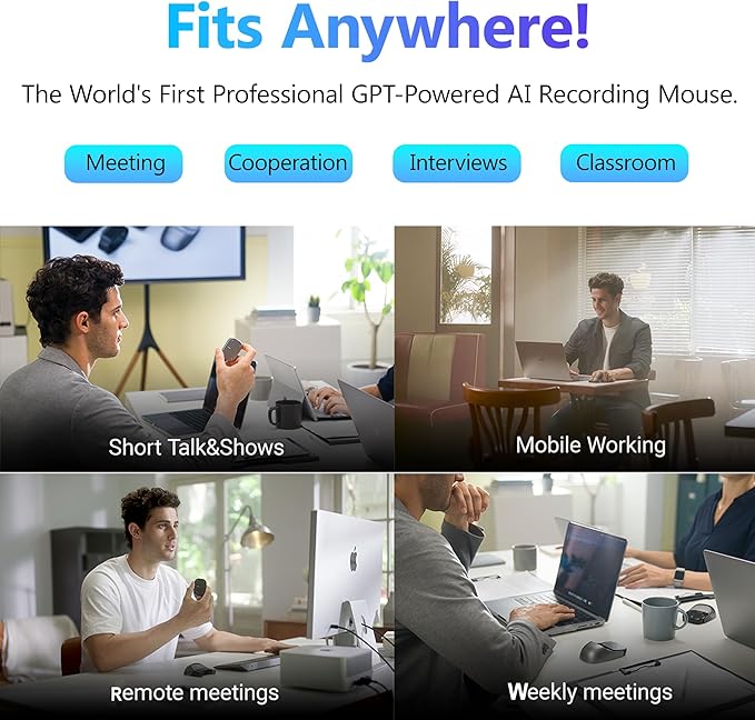 2026 Upgraded AI Voice Mouse - Wireless Air Mouse with AI Voice Assistant 12 Languages Translation Meeting Transcription &amp Summary - Detachable Computer Mouse Presentation Clicker for Laptop