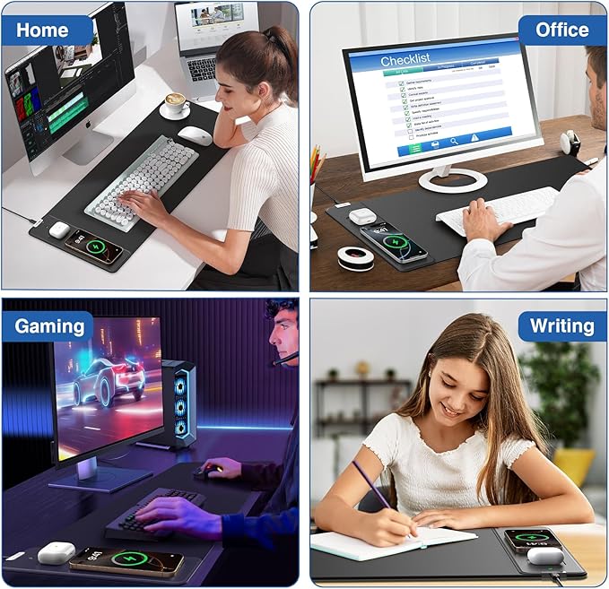 Magnetic Wireless Charging Mouse Pad 27.5x11.8 Gaming Desk Mat for Keyboard/Laptop Non-Slip Base &amp 20W PD Adapter Waterproof Smooth Desk Writing Pad for Gamer Office &amp Home Black