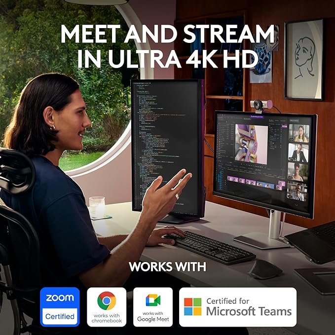 Logitech MX Brio Ultra HD 4K Webcam for Collaboration and Streaming 1080p 60 FPS Show Mode Works with Microsoft Teams Zoom Google Meet Nintendo Switch 2 Graphite