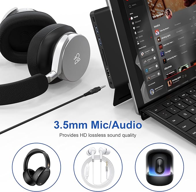 Surface Pro 9/10/11 Accessories - Surface Pro Docking Station with Thunderbolt 4(Display+Data+100W PD) 4K HDMI 2 USB3.0 3.5mm Audio SD/TF Reader HDMI+USB C Triple Display Surface Pro 11 10 9 Hub