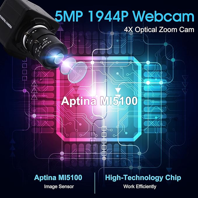 webcamera usb 5MP USB Camera with 2.8-12mm Varifocal Lens 4X Optical Zoom FHD 1944p Manual Focus UVC Compliant Webcam for PC Laptop Tablet