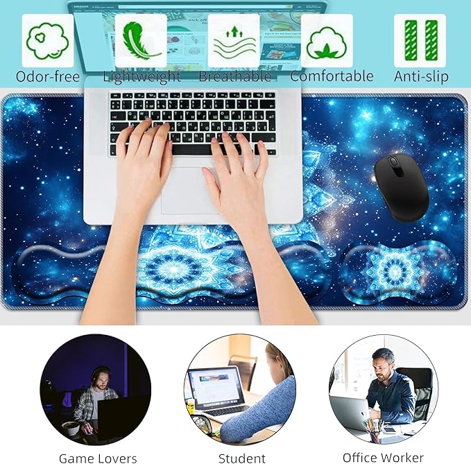 Keyboard Wrist Rest+Mouse Wrist Pad+Desk Pad SetMemory Foam Ergonomic Easy Typing Pain Relief for Computer Laptop Office Home - Starry Sky Mandala