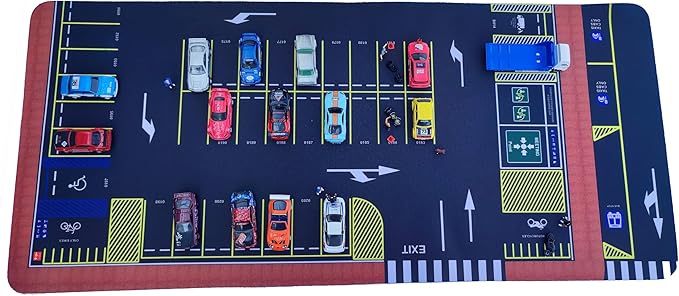 XXL 1/64 Scale Parking Lot Mouse Pad 90x40cm Non-Slip Rollable Desk Mat | Large Diorama Playmat for Hot Wheels Matchbox Mini GT Tarmac Inno64 and Diecast Car Collectors Kids and Gamers