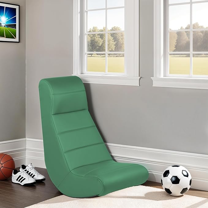 Factory Direct Partners Soft Ergonomic Horizontal Soft Floor Video Rocker - Cushioned Ground Chair Great for Reading Gaming or Watching TV for Kids Teens and Adults - Green 10489-GN