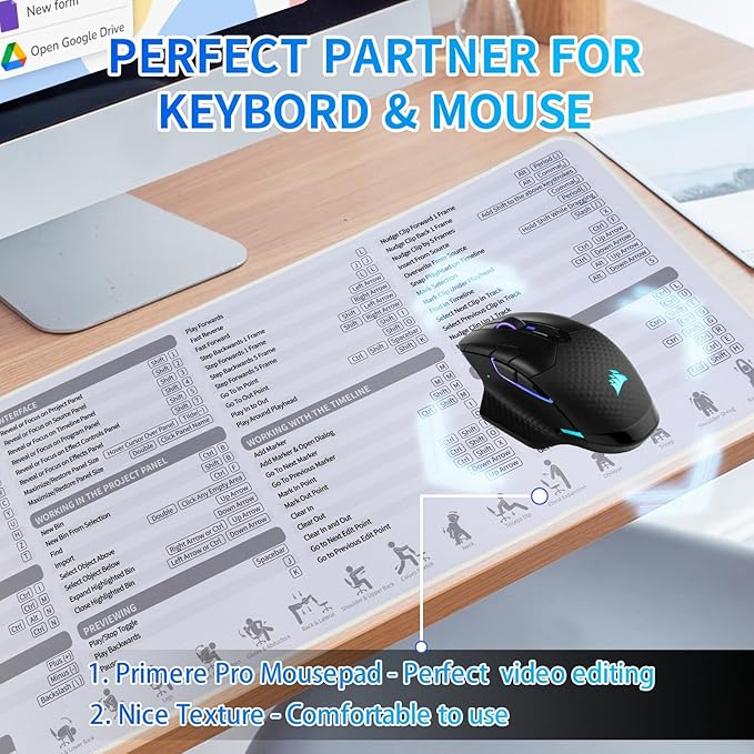 Premiere Pro Shortcuts Mousepad Adobe Premiere Keyboard Mouse Pad Quick Reference Keyboard Shortcut Desk Mat for Video EidtingLarge SizeWaterproof Non-Slip Gifts for Friend