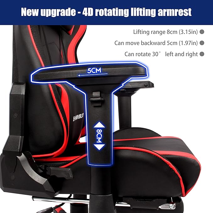 Computer Gaming Chair with RGB Lights Video Gaming Chair with SpeakersErgonomic Gaming Chair with Footrest Adjustable Height Office Desk Chair with Wheels Breathable LeatherBlack