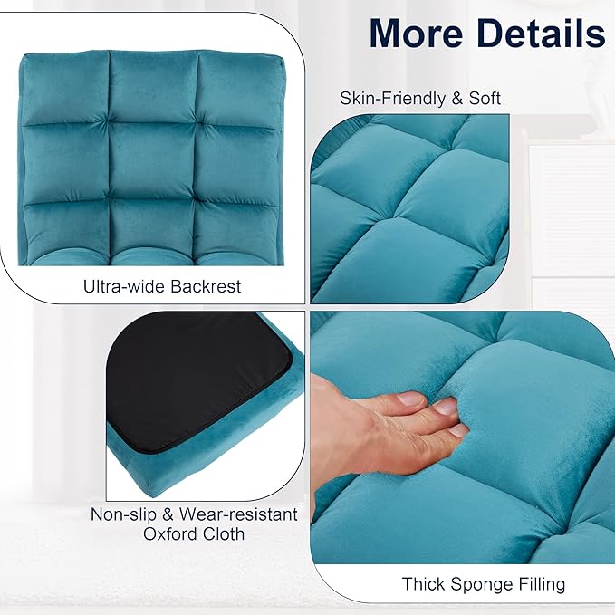 Floor Chair 24 inches Wide Oversized Velvet Armless Lay Flat Floor seat Padded Meditation Chair with 6 Adjustable Position Ergonomic Comfortable Convenient(LRSF-010-BLUE)