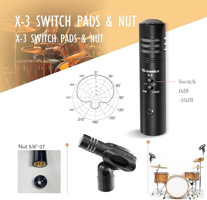 YO-TRONICS 7-Piece Drum Microphone Kit Precise Sound Includes Mics for Snare Toms Cymbals &amp Bass Drum Perfect for Stage Studio with Precise Sound Capture for Dynamic Live Performance Recordi