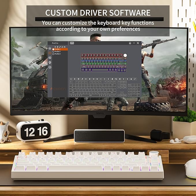 Newmen GM326 75% Percent Mechanical KeyboardWired Mini Backlit Hot Swappable Gaming Mechanical Keyboard with Knob82 Keys Anti-Ghosting Compact White Gaming Keyboards for PC Win MacRed Switch