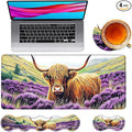 Large Mouse Pad and Keyboard Wrist Rest Desk Pad for Keyboard and Mouse 4-in-1 Large Gaming Mouse Pad with Wrist Support Desk Mat for Home Office Study GameCute Highland Cow