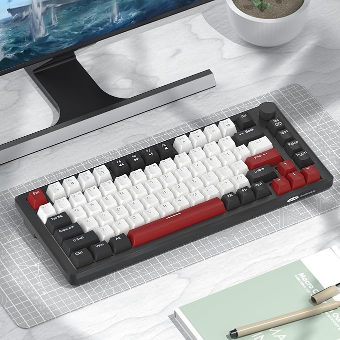 MageGee 75% Mechanical Gaming Keyboard Compact Blue Backlit Wired Gaming Keyboards with Red Switches EVA Foam Knob Control STAR75 Portable NKRO PC Gaming Keyboard - Black &amp White