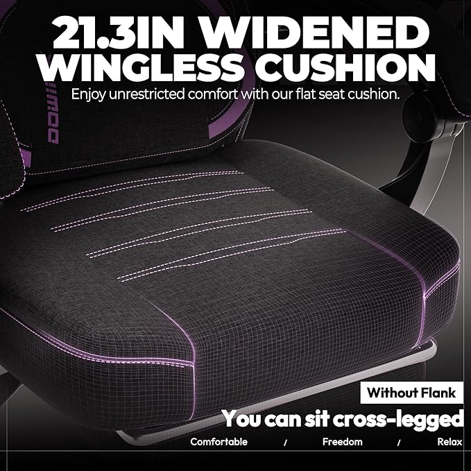 Dowinx Fabric Gaming Chair with Footrest Big and Tall Ergonomic Gamer Chair with Lumbar Support Wide Back Computer Chair for Heavy People Purple