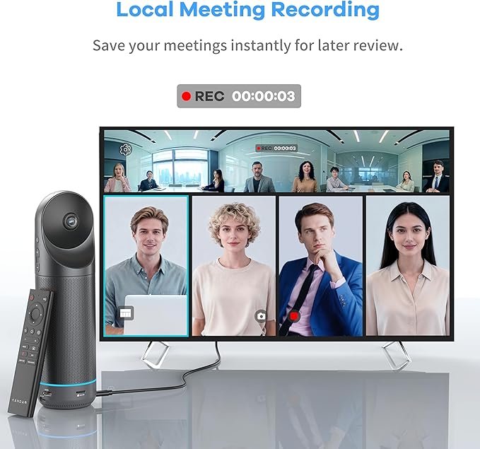 KanDao Meeting Pro 360° Video Conference Room Camera - AI Tracking Meeting Recording &amp USB Plug-Play Portable 8 Mics Array Meeting Camera Compatible with Zoom/Teams/Google Meet 5 Smart Modes