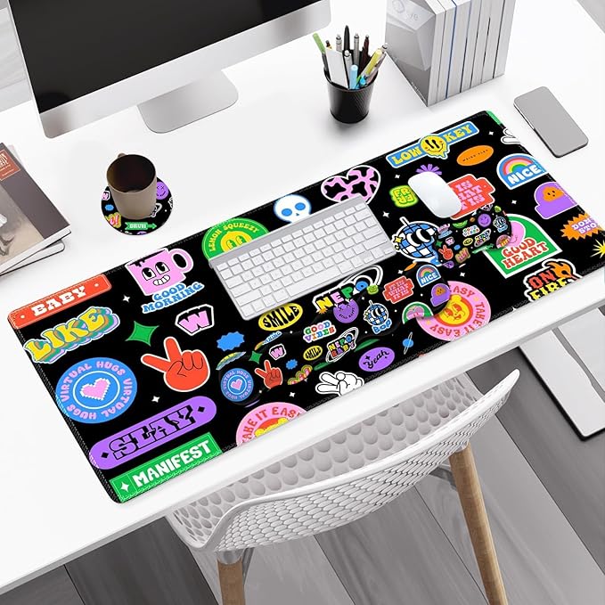 Gaming Mouse Pad Keyboard Wrist Support 4 in1 Mousepad with Wrist Keyboard Rest Computer Desk Mat Non-Slip Desk Pad Protector with Memory Foam Easy Typing Pain Relief I Cute Funny Style