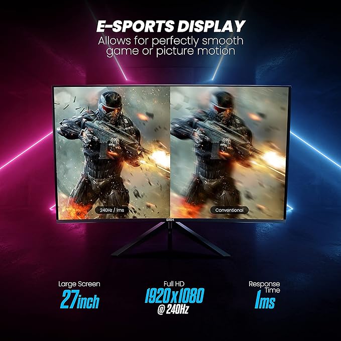 GTEK F2740C 27-Inch Curved Frameless Gaming Monitor Full HD 1920 x 1080P 1800R VA 1ms MPRT 240Hz FreeSync Speakers DisplayPort/HDMI/Type-C VESA (Renewed)