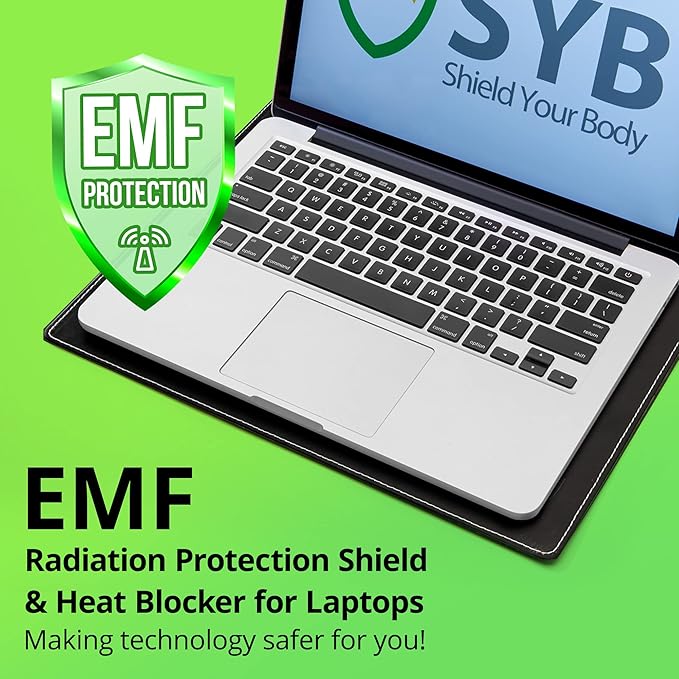 Shield Your Body - Laptop Lap Pad with SaferBody™ Anti Radiation Shield &amp Heat Shield Pad EMF Blocker Laptop Pad for Up to 14in.Wide Device (13.8 x 10.7 inches) Jet Black PU Leather Color
