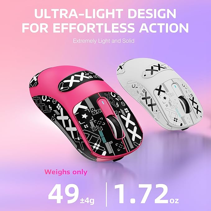 MANBASNAKE × ATTACK SHARK X3 Wireless Gaming Mouse 49g Lightweight Triple Mode Ergonomic Computer Mouse PAW3395 26K DPI Sensor200h Battery Life Griptape Programmable Buttons for PC/Mac/Win (Berry)