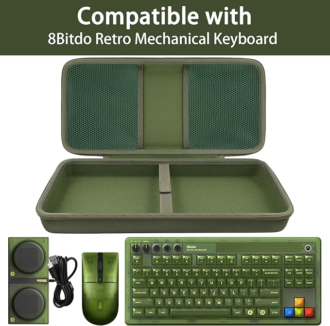 co2CREA Hard Travel Case Compatible with 8BitDo Retro Mechanical Keyboard 87 Keys Dual Super Programmable Buttons (Green Case)