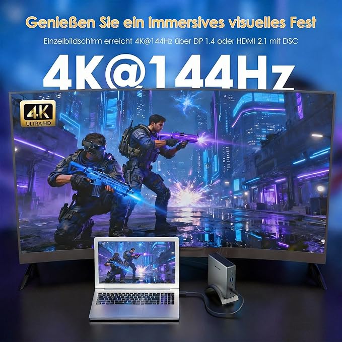 USB C Docking Station PD3.1 Docking Station 3 Monitors with 2* DP + HDMISingle 4K@144Hz140W Charger USB-C 10Gbps 2* USB-A 5Gbps Gigabit Ethernet Audio/Mic for WindowsDellHPLenovo