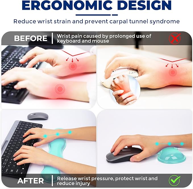Gel Wrist Rest for Keyboard and Mouse Wrist Rest for Keyboard Mouse Wrist Support Pain Relief Cool Touch Non-Skid Keyboard and Mouse Wrist pad Set
