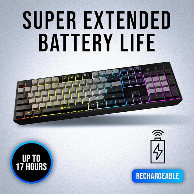 KLIM Chroma Wireless Keyboard – RGB Backlit Gaming Rechargeable Battery PC Keyboard Durable &amp Water-Resistant Compatible with PS4 PS5 &amp Mac - Black