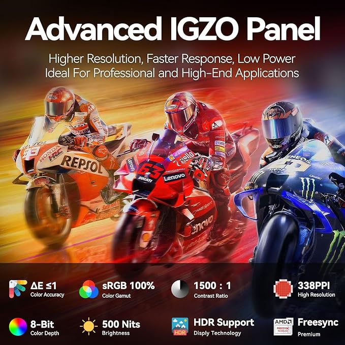 Intehill Portable Monitor 4kAnti-Glare 13.4 3840 * 2400 IGZO Screen 4K Portable Travel Monitor 1500:1500 Nits ScreenHDRsRGB 100%Built-in SpeakersDual USB-CHDMI for Laptop Mac Phone PS5