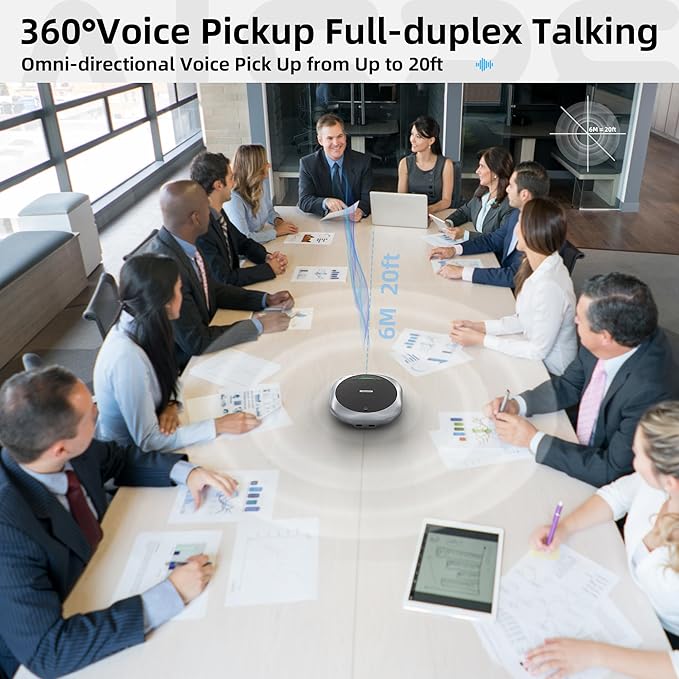 Bluetooth Conference Speakerphone M6 Conference Microphone with AI Noise Reduction AI Transcription Full-Duplex 360° Omnidirectional Voice Pickup USB Speaker for Teams Zoom Home Office Black